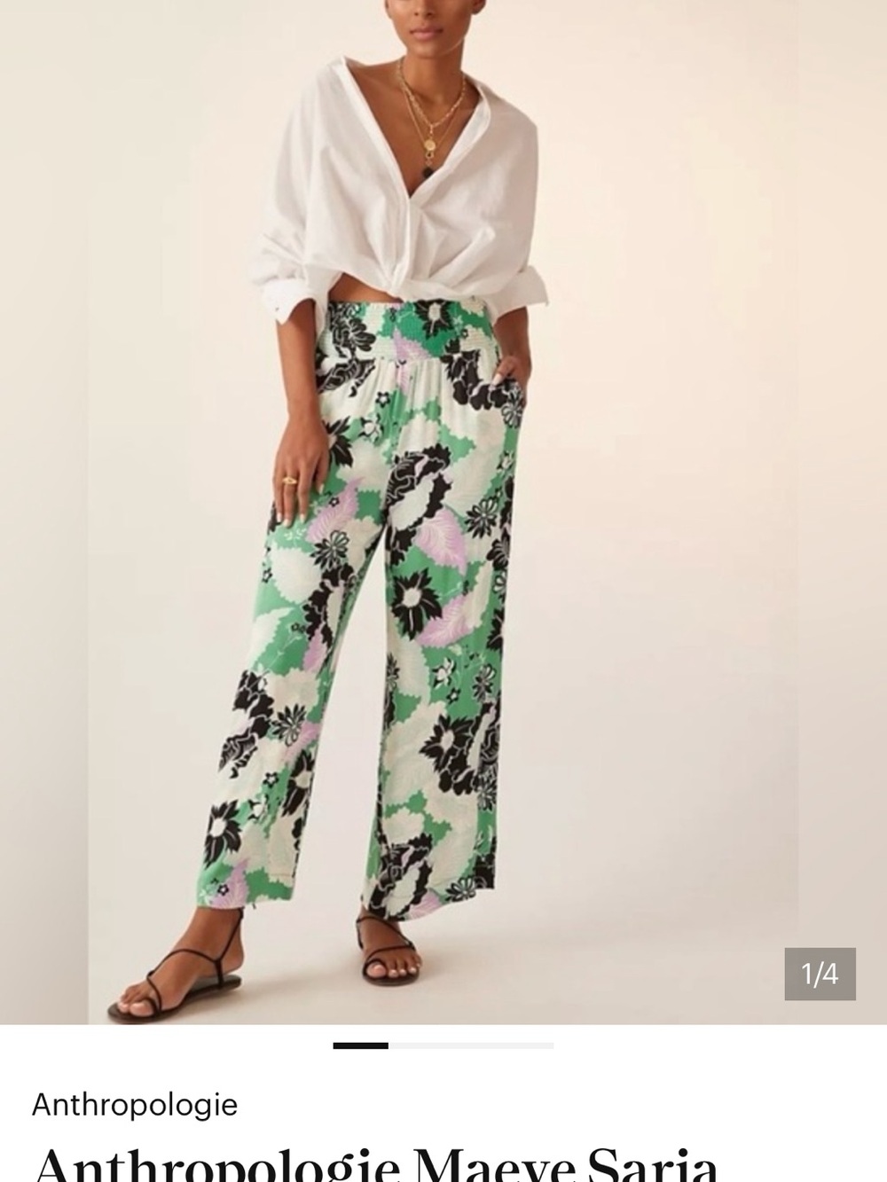 Anthropologie Maeve Saria Wide-Leg Floral Pants in Mint/Black Women’s XL